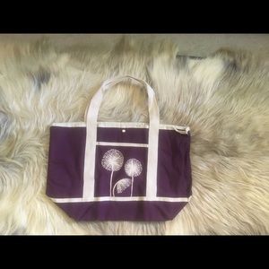 Purple and Ivory Canvas Tote Bag with Snap New